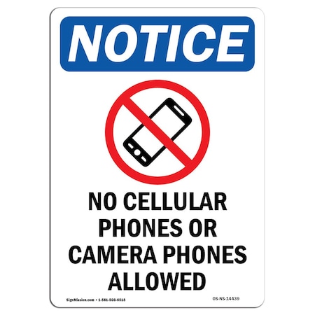Signmission OSHA Notice Sign, 24" Height, No Cellular Phones Sign With Symbol, Portrait, NS-D-1824-V-14439 OS-NS-D-1824-V-14439